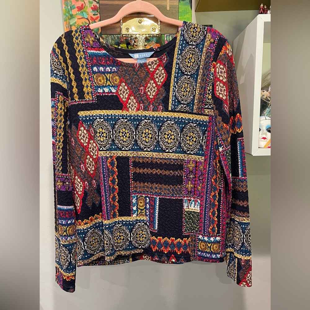 Koret Multicolor Patchwork Long Sleeve Blouse - image 1